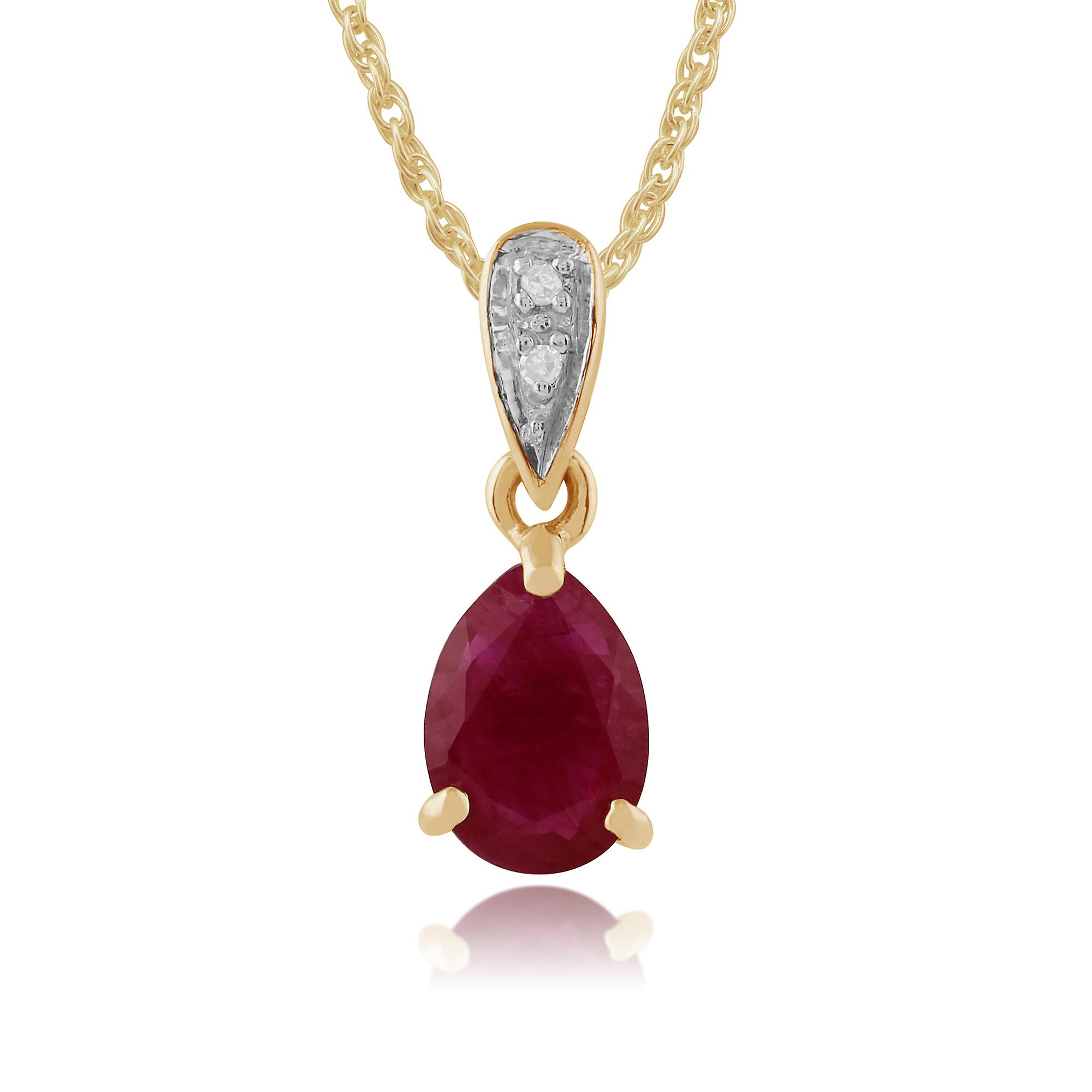 Classic Pear Ruby & Diamond Pendant Necklace in 9ct Yellow Gold 27048