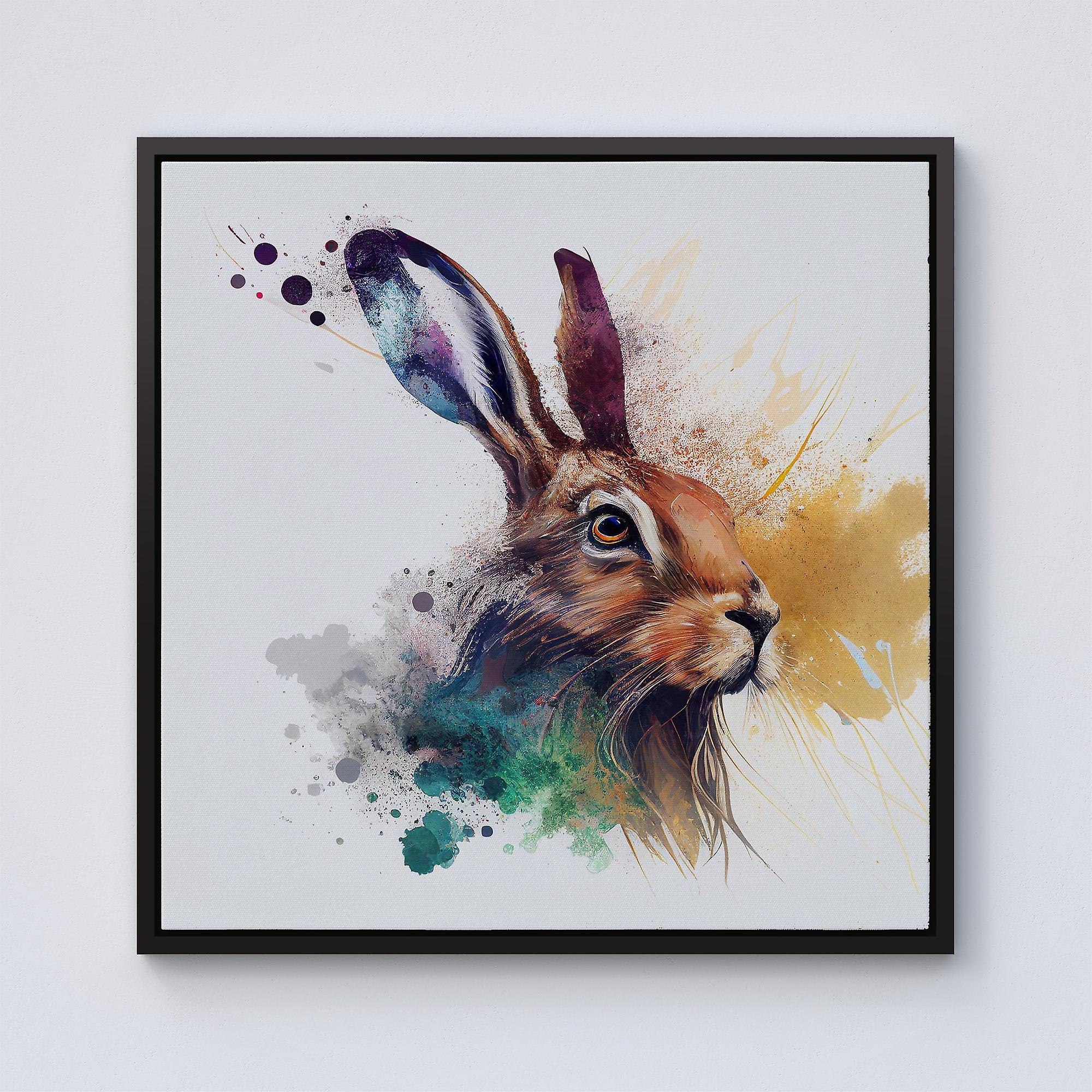 Hare Close Up Splashart Framed Canvas
