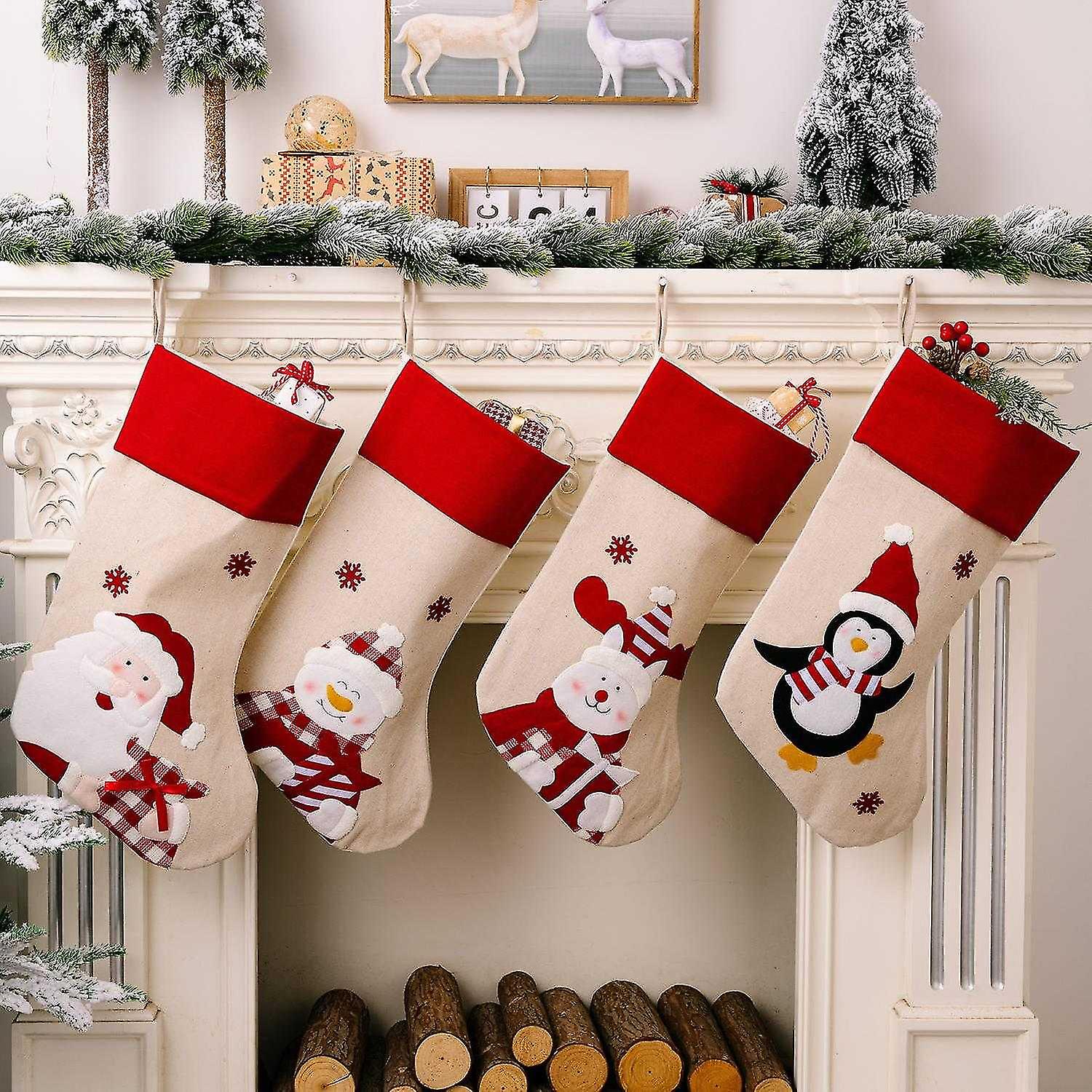 4PCS Christmas Stocking, 48m Large Personalized Christmas Stocking, Indoor Hanging Christmas Tree Wi