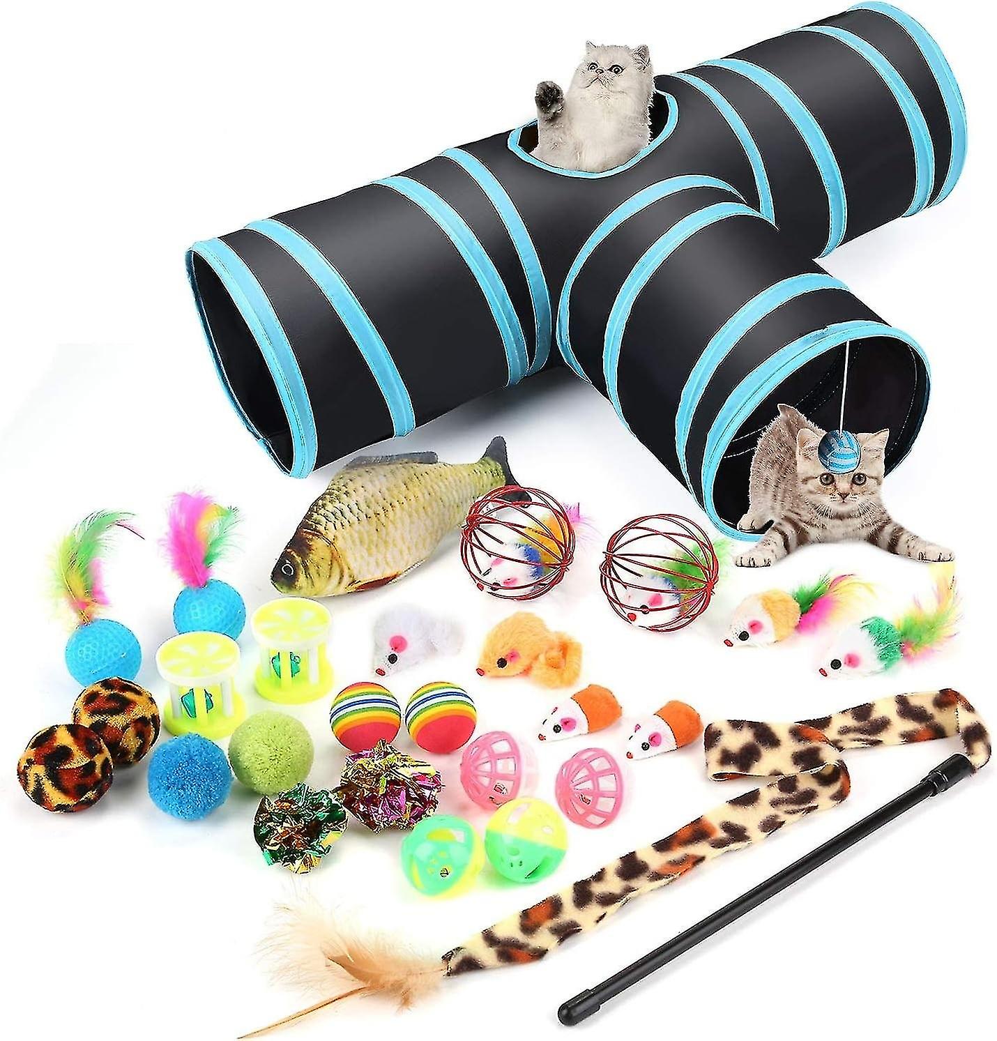 Cat Tunnel Cat Play, Rabbit Tunnel Pet Tunnel 3 Way Crinkle Tunnel Collapsible Tube Toy for Cats Rab