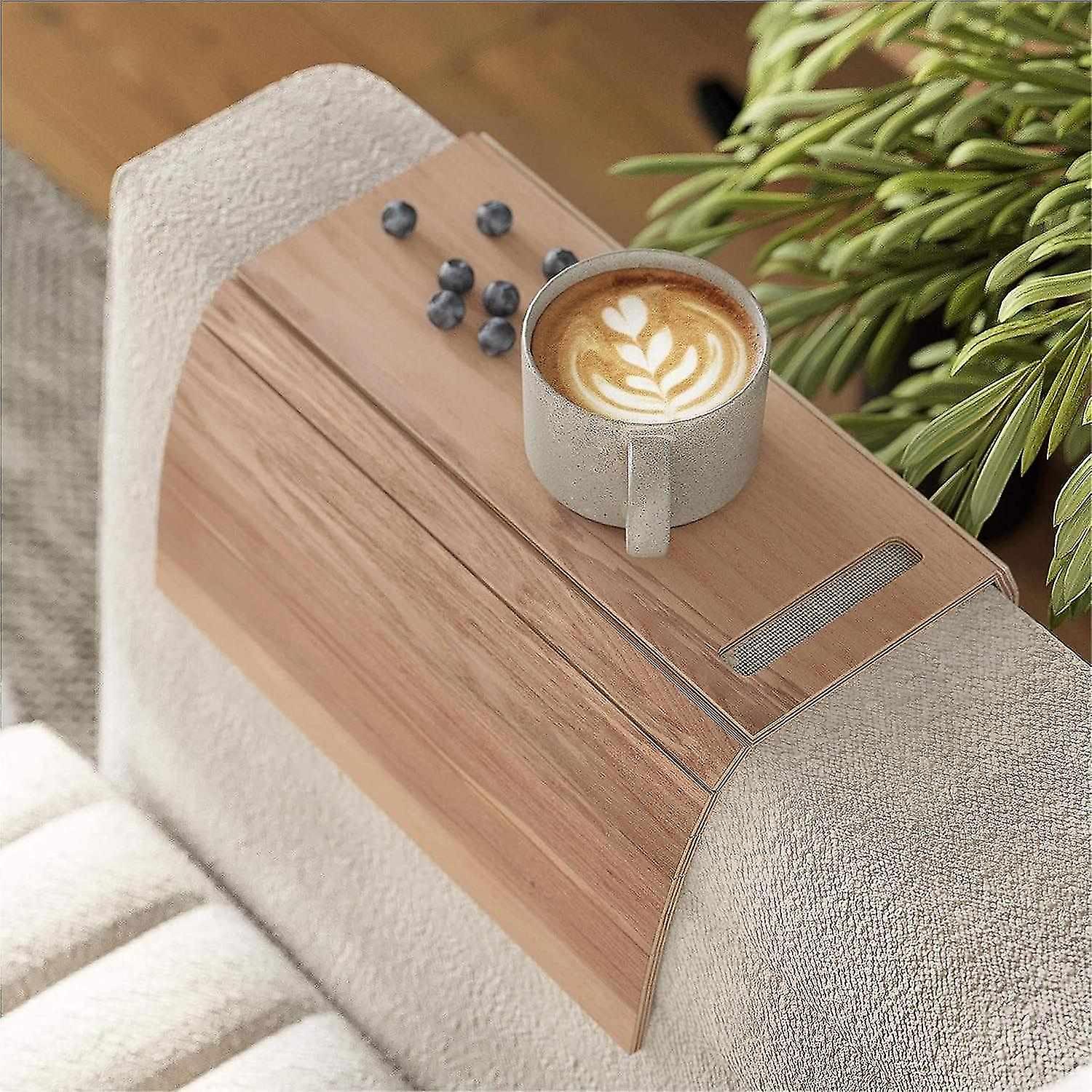 Fällbar träarmstödsbricka för soffa, TV, stol etc (färg 1-ljus)