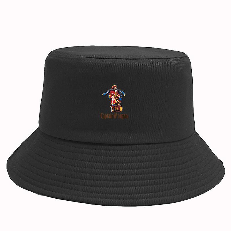 Print Captain Morgan Single Bob Hat Cotton Bucket Hat Black White