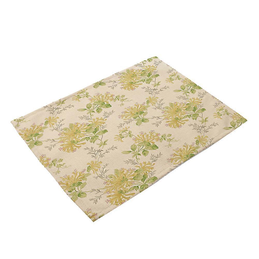 Plain Colour Floral Print Tableware Mat Cotton Linen Placemat for Dining Table Decor(MP0063-5)