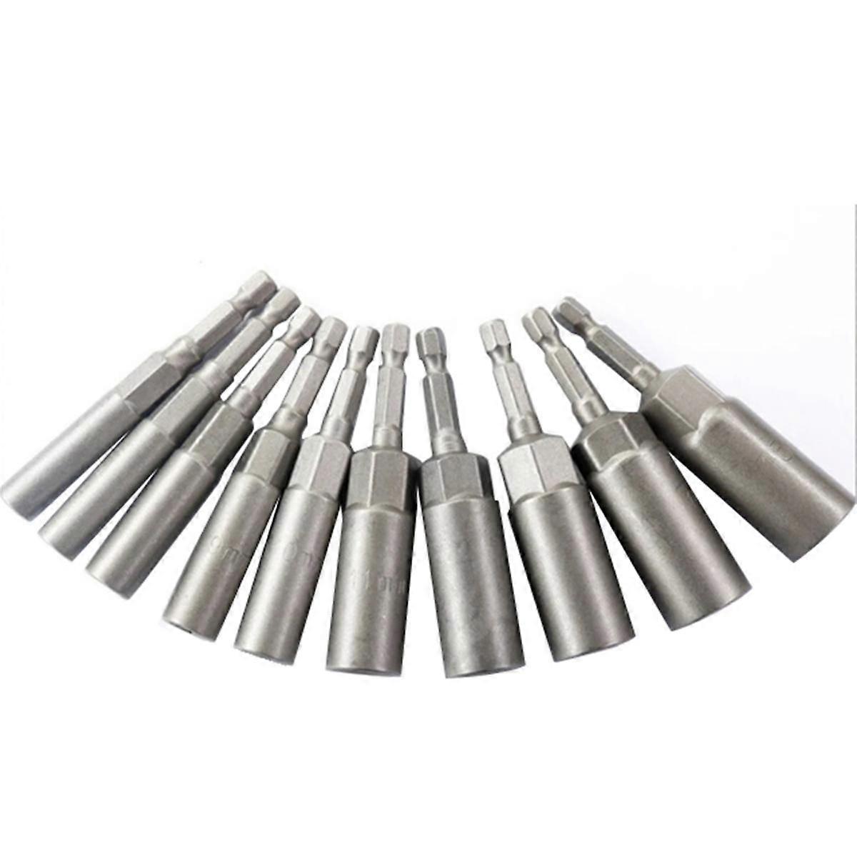 10Pcs 6mm-15mm Hex Sockets Sleeve Nozzles Nut Driver Set Screwdriver Set Power Tools Bits Set