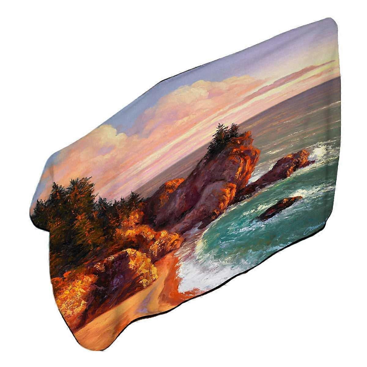 Coastal Art Painting Rocky Shores Microfiber Beach Towel