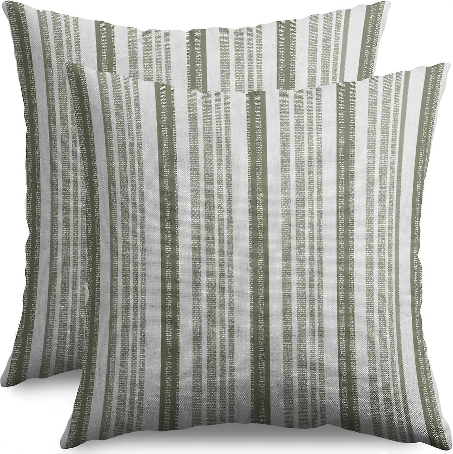 セージグリーンストライプ枕カバー20x20モダンストライプ2セットテクスチャプリント装飾スロー枕ケース屋外自由奔放に生きる農家の装飾ソファ用