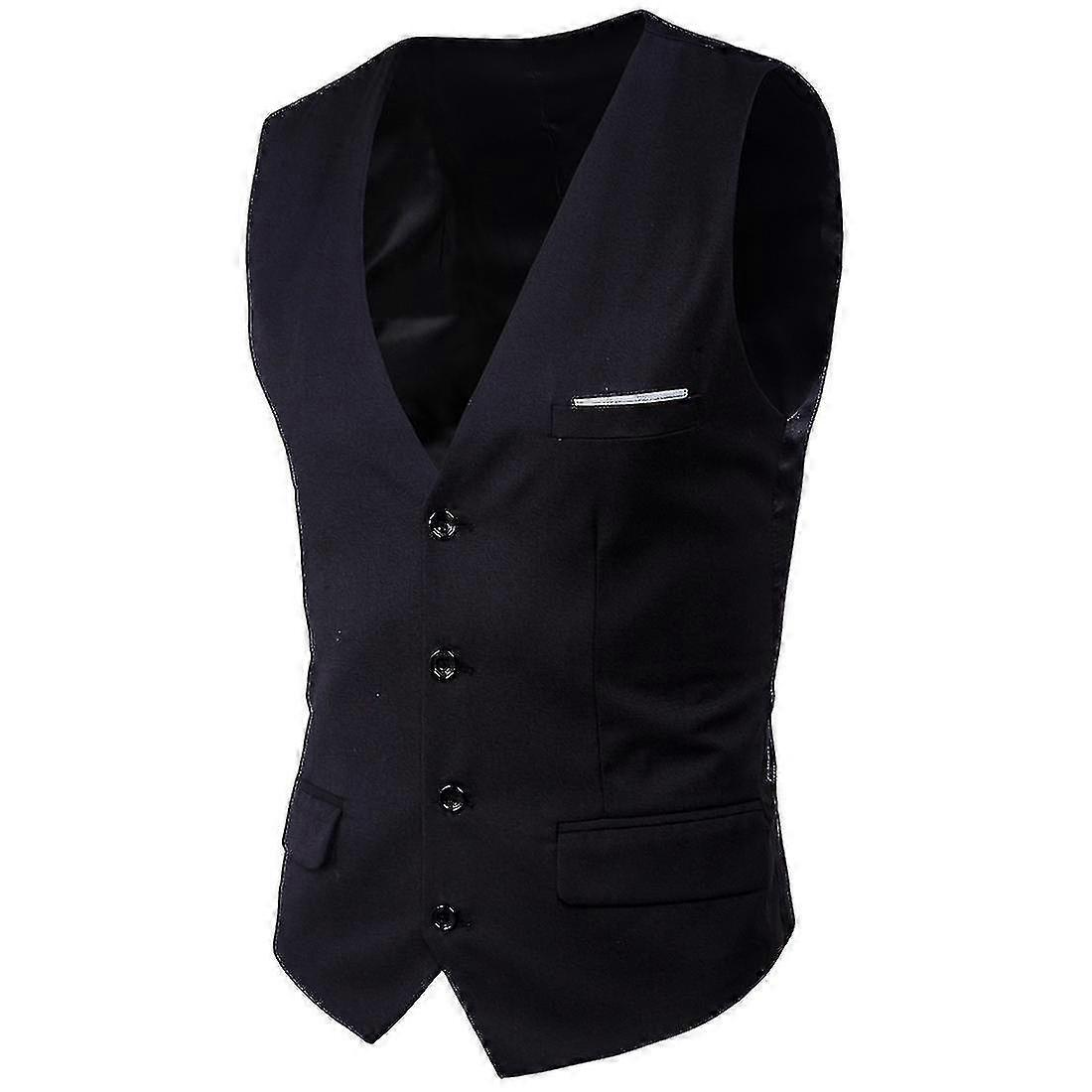 Plus Size Men Solid Color Suit Vest Single Breasted Business Waistcoat