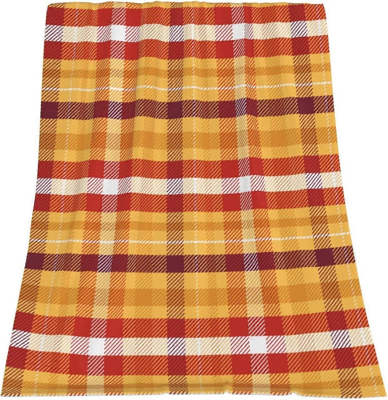 Buffalo Check Plaid Kasta filt för soffa Orange Brun Gul Vit Lättvikt Varm Super Mjuk Mysig Flanell Fleece Filtar för flickor Pojkar Kvinnor Mig