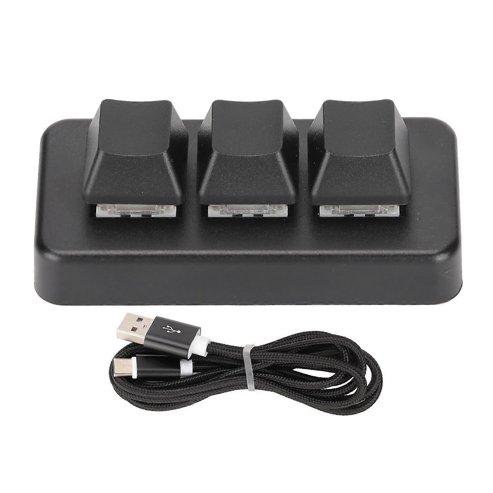 3-tangentligt tangentbord RGB-bakgrundsbelyst 3 tangenter USB-gränssnitt Mini mekanisk programmerbar plug-and-play makro tangentbord för dator svart