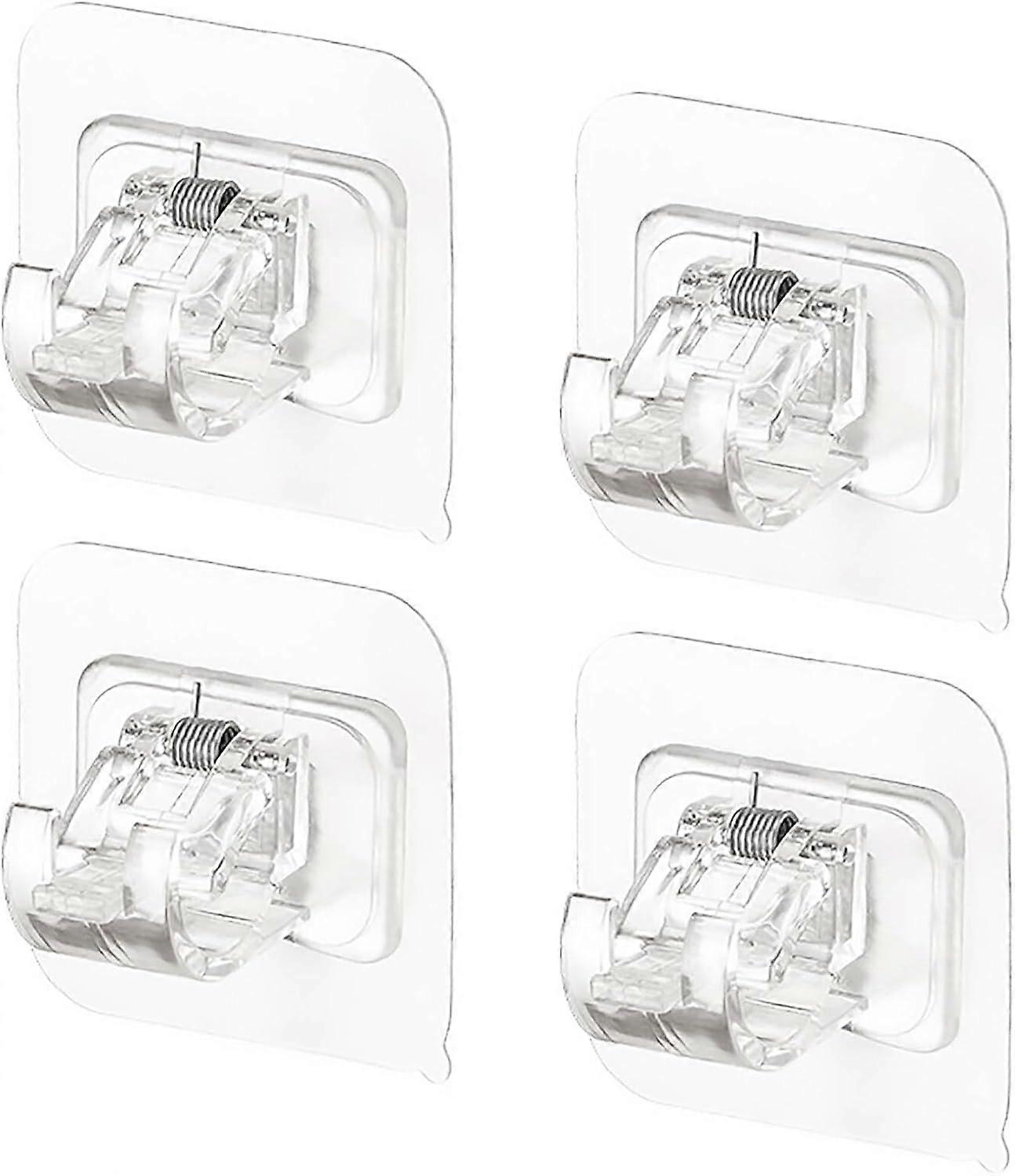 Self Adhesive Curtain Rod Bracket, Self Adhesive Curtain Hooks, 4 Pcs Transparent Curtain Rod Holder Curtain Pole Brackets Curtain
