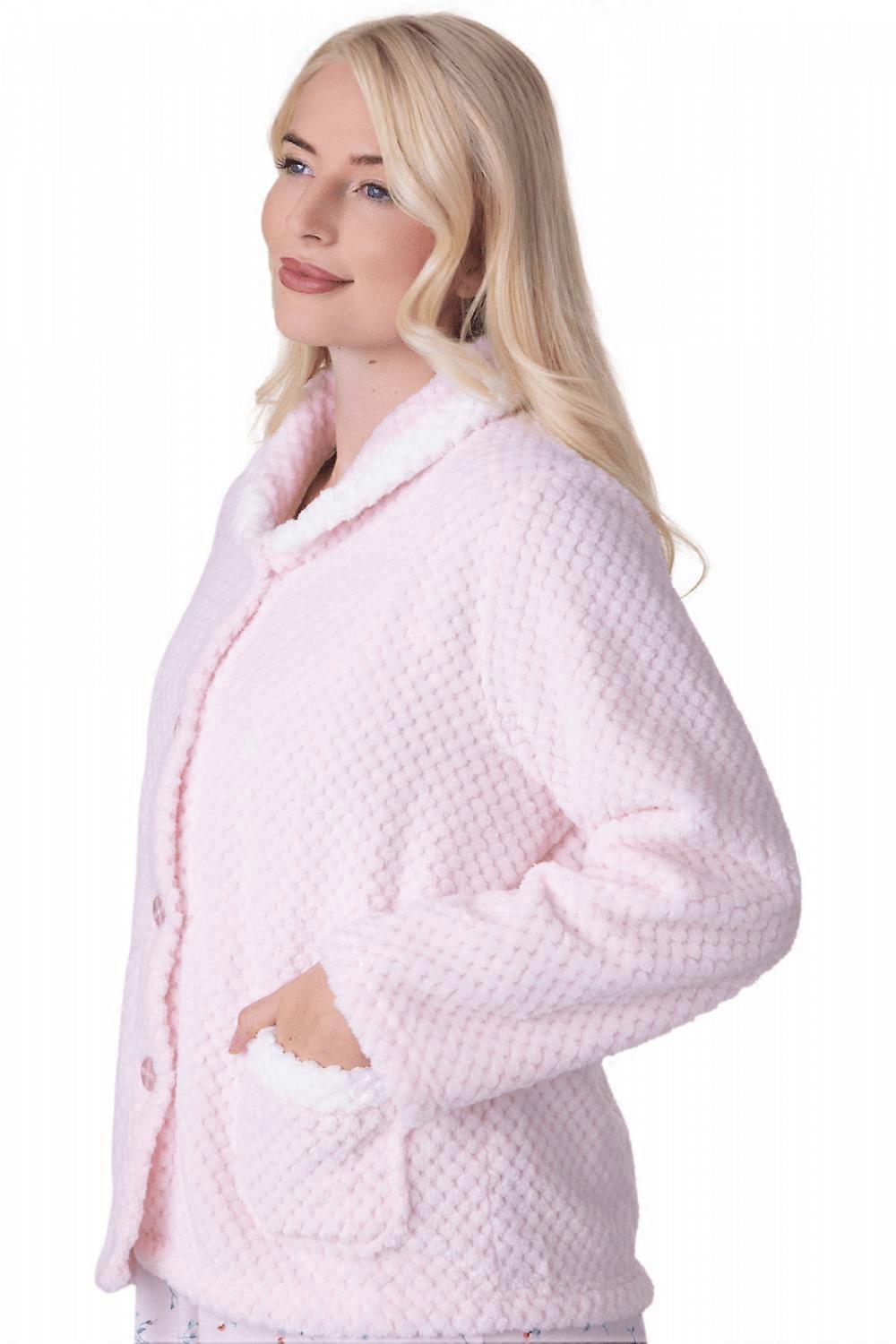 thumbnail image 3 of FeiKong Chaqueta de cama con botones en la parte delantera para mujer Camille Supersoft, color rosa, 3 of 5