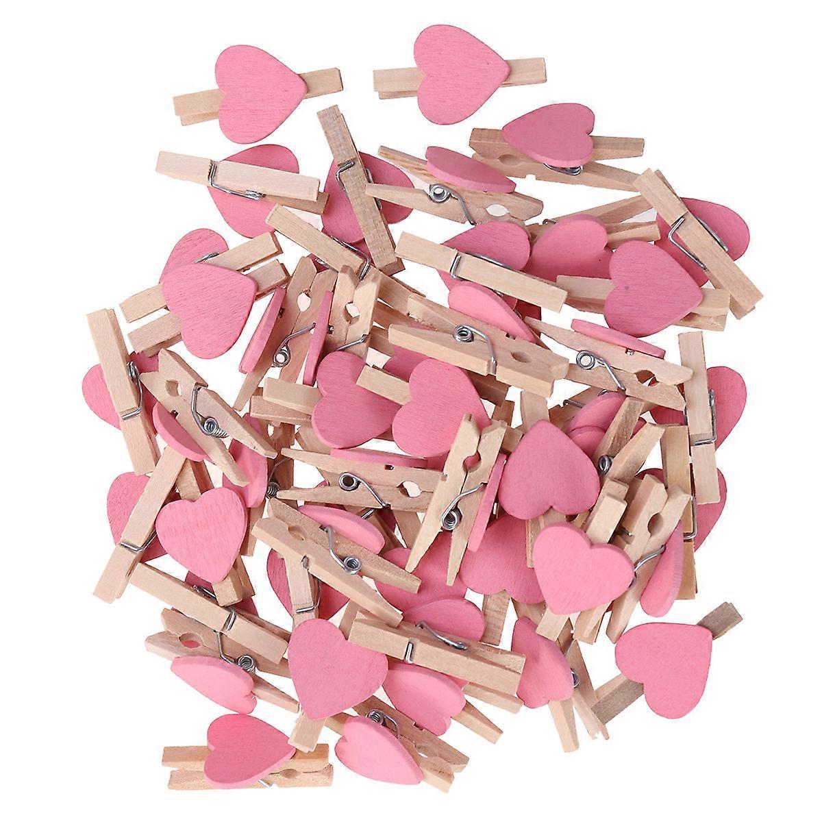 50pcs Love Wood Clips Beautiful Small Fixation Clips for Photo Painting (Pink)
