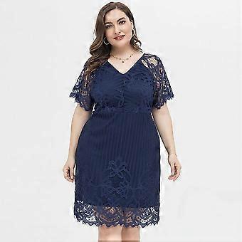 XL-4XL Women V Neck Short Sleeve Party Dress Plus Size Dress Navy Blue 2753  | Fruugo UK