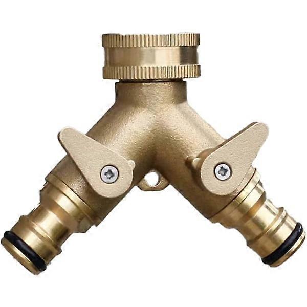 2-way brass connector-faucet coupling, with single valves, yellow