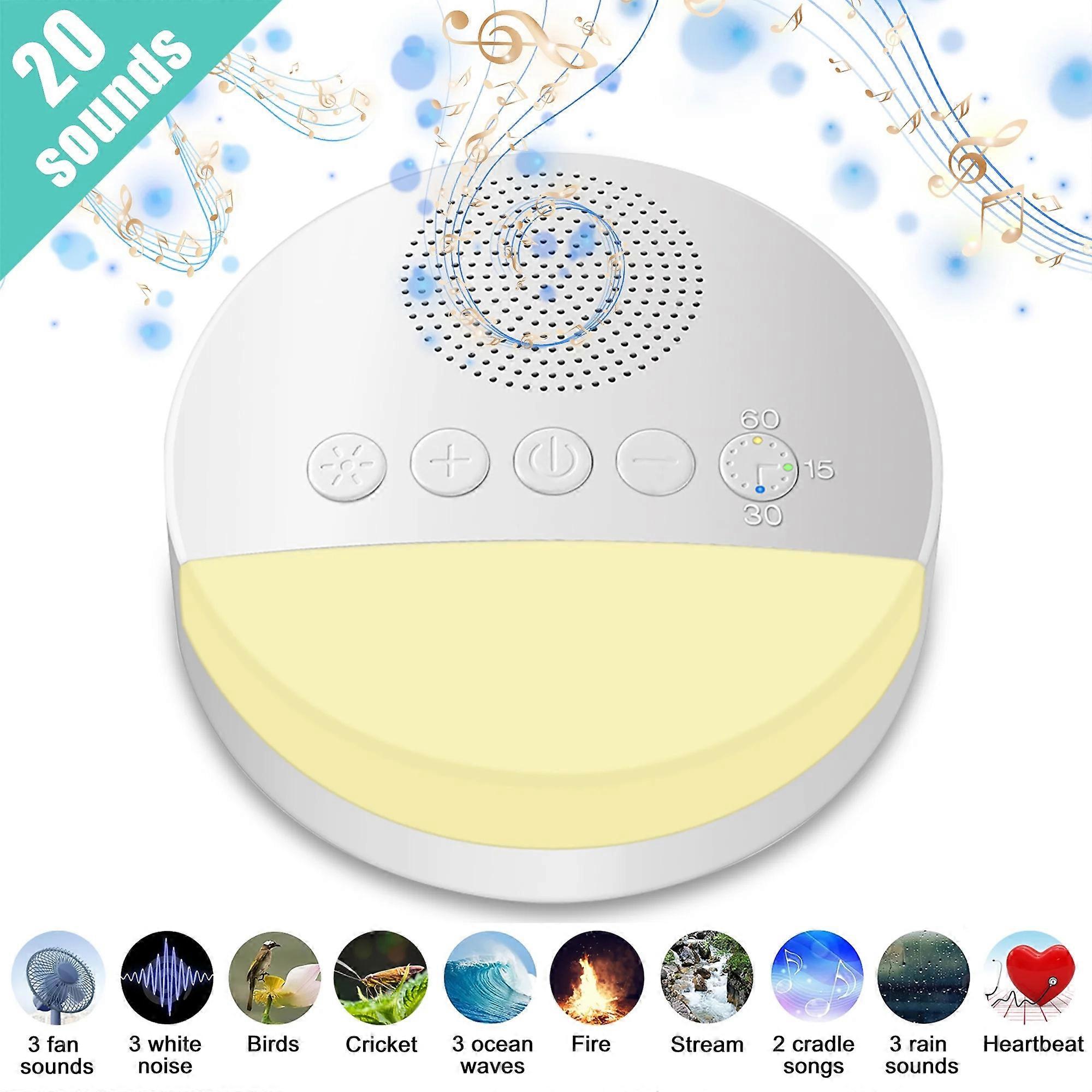 Noise Machine For Sleeping, Rechargeable White Noise Machine With 20 Soothing Sounds, Night Light Timer & Memory Adjustable Volume Feature, Sleep (Whi