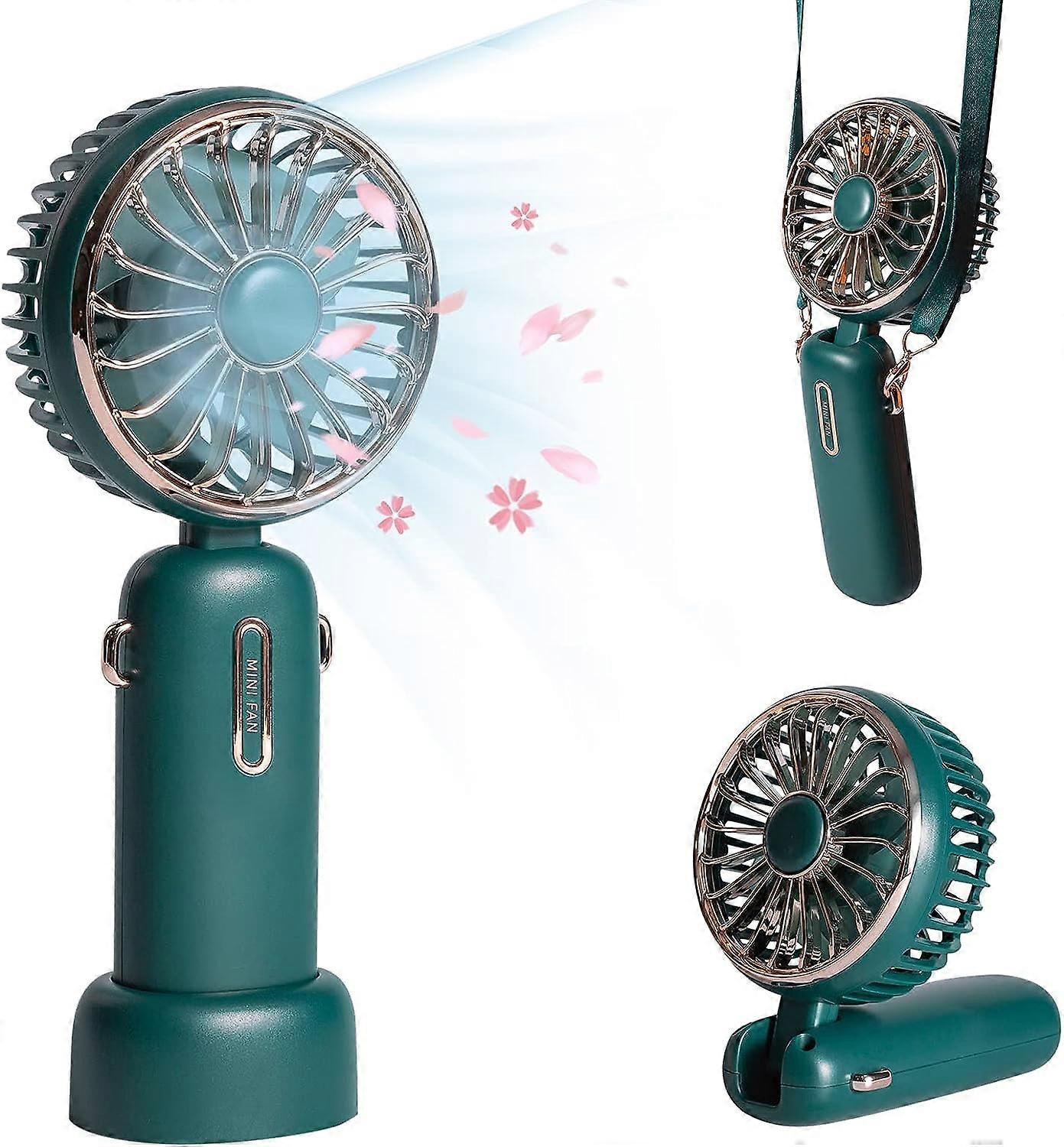 bærbar vifte - nakkevifte og skrivebordsvifte og håndvifte 3-i-1, 2000mah - grønn