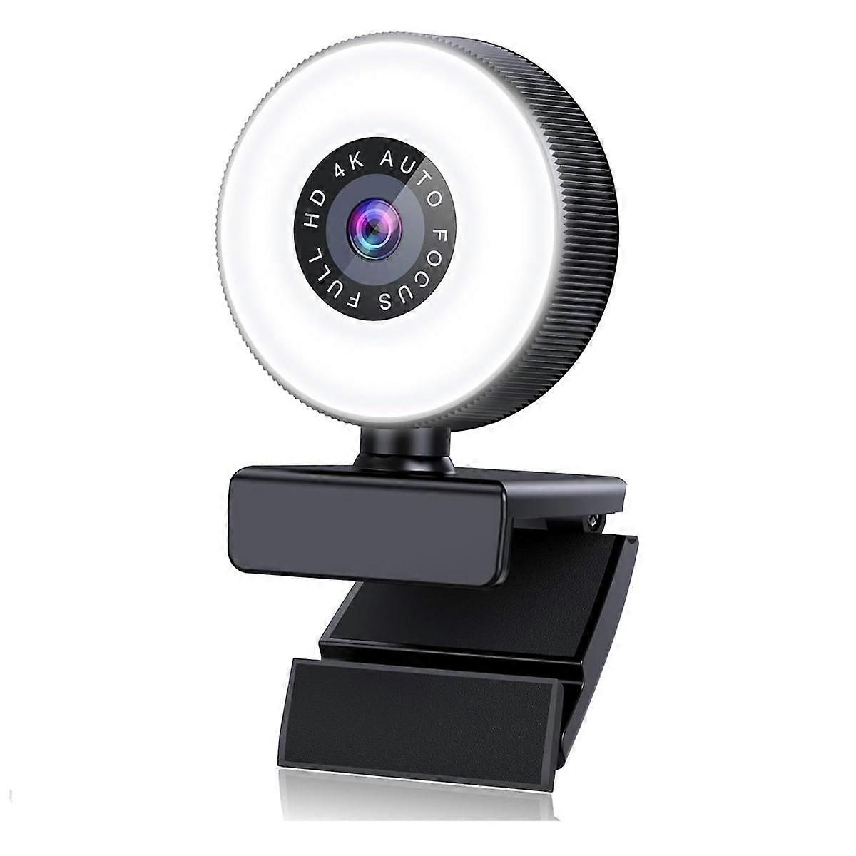 4K HD Autofocus Webcam with Microphone, Adjustable Light Computer Camera USB Webcam for Laptop Desktop Video Calling