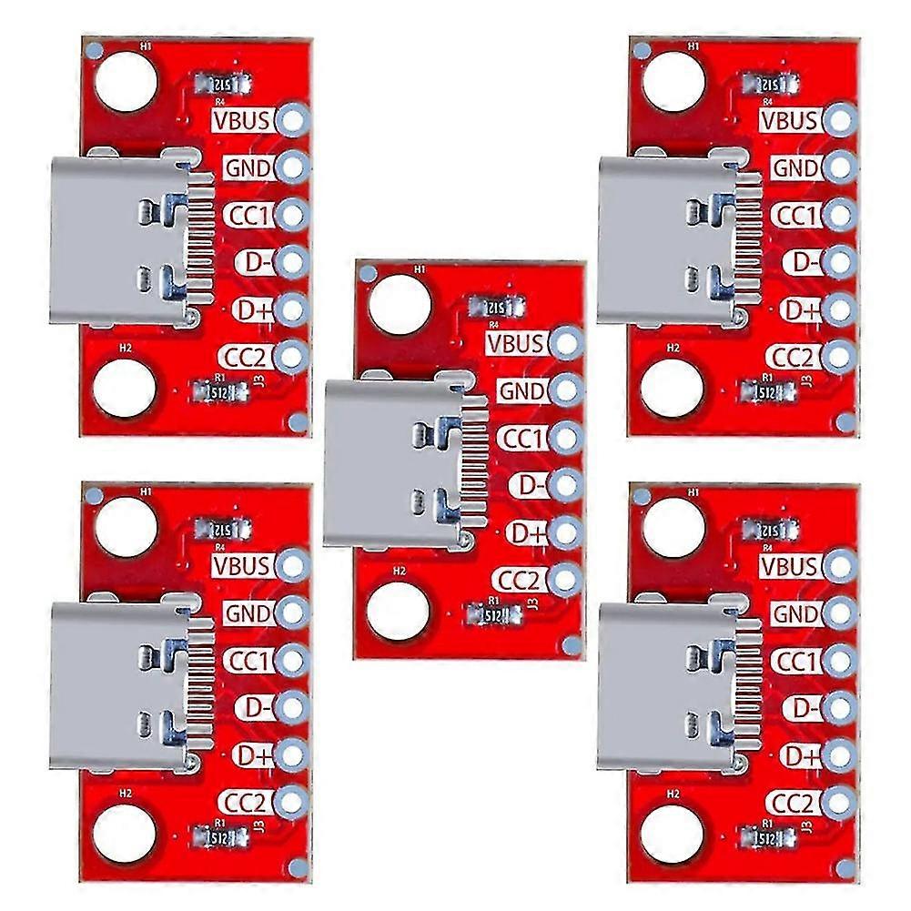 Scheda di breakout USB di tipo C da 5 pezzi/lotto, scheda di conversione PCB con connettore femmina di tipo breakout seriale di base
