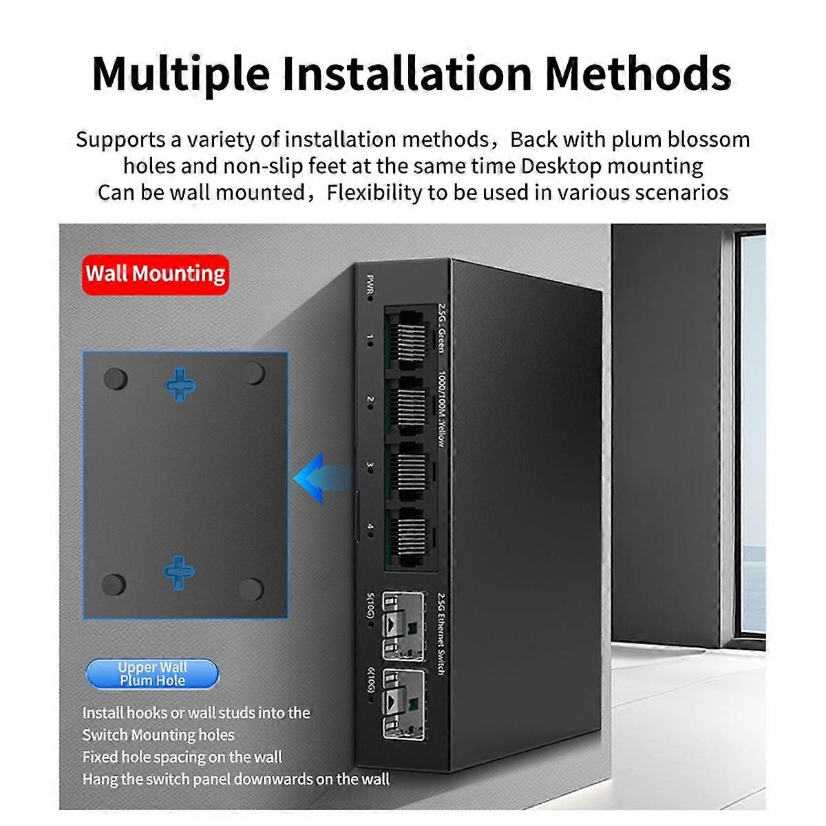 2.5Gb Switch 4 Port 2.5G Unmanaged Network Switch with 2 Port 10GbE SFP+ Slot Home Setup Ethernet S