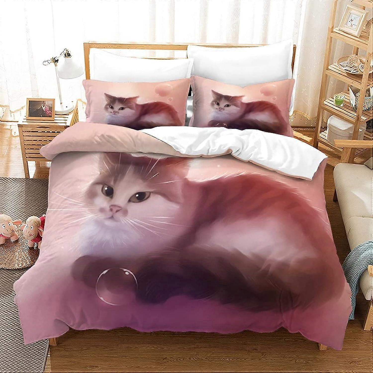 Yumuşak Mikrofiberden Art Cat Nevresim, Gençler ve Yetişkinler için Fermuarlı Yatak Seti, Çift Parça Yatak Seti