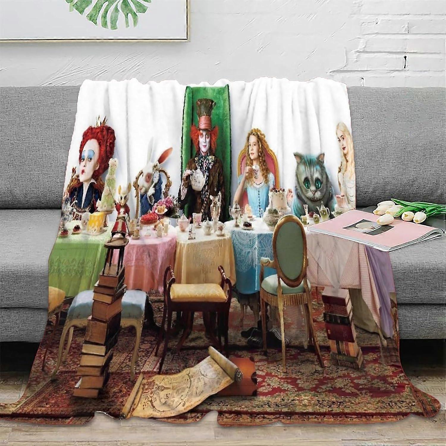 Alice in Wonderland Fleece Throw Blanket, Kids Adults Microfiber Soft Warm Fluffy Blanket 3D Printed Flannel Blankets Bed Sofa Blankets for Sleeping A