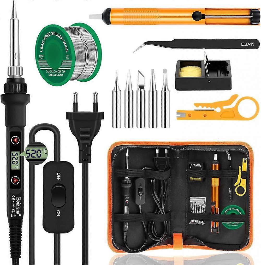 Tin Soldering Iron 80W Kit 13 in 1 Professional Soldering Iron with Adjustable Temperature 180-520, 5pcs Tips, Desoldering Pump, Stand, Anti-Static Tw