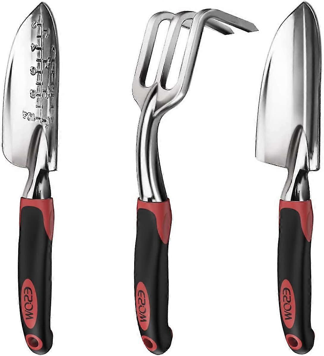 Garden Tool Set, 3-piece Aluminum Gardening Tools With Trowel, Transplanter And Hand Rake, Comfortable Soft Non-slip Ergonomic Handle (cherry Red)