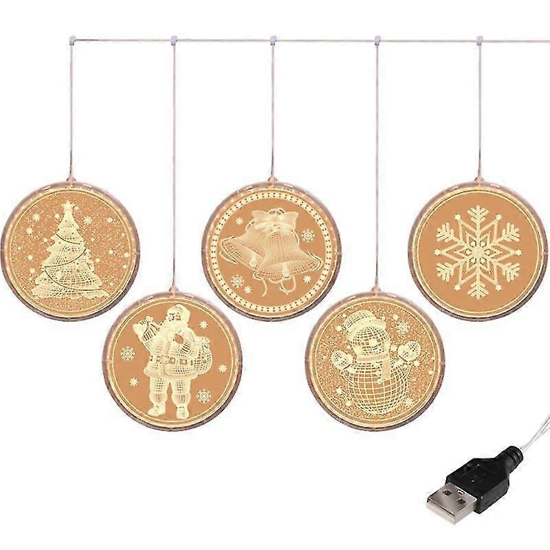 Christmas Elements 3d Round Hanging 5 Led String Light Party Decor Electric