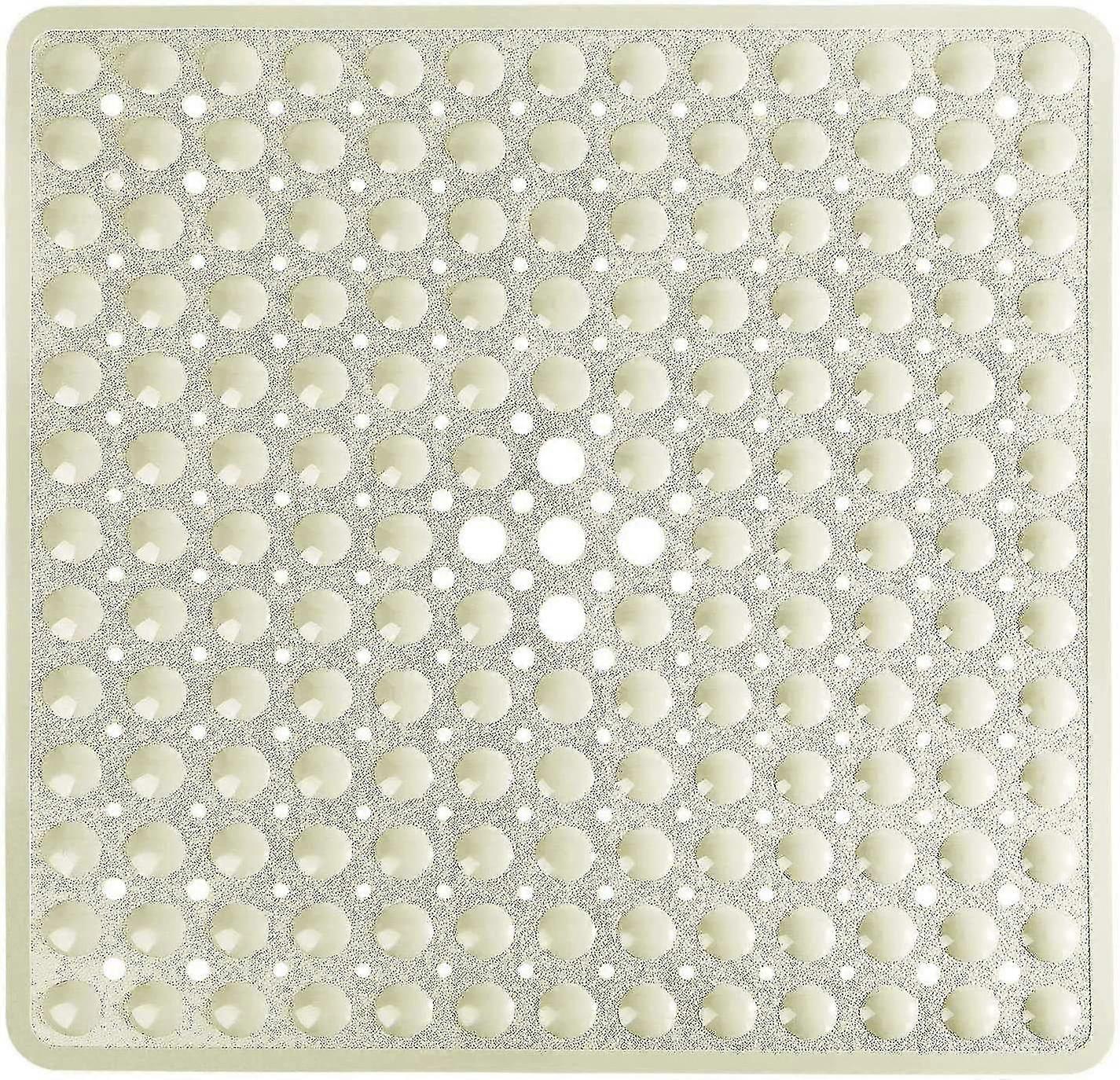21 X 21 In Shower Mat For Bathtub, Non-slip With Drain Holes Machine Washable, Beige