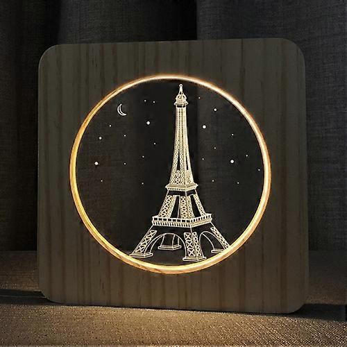 FS-A2821-02W Eiffel Tower Shape USB Solid Wood Table Lamp LED Night Light