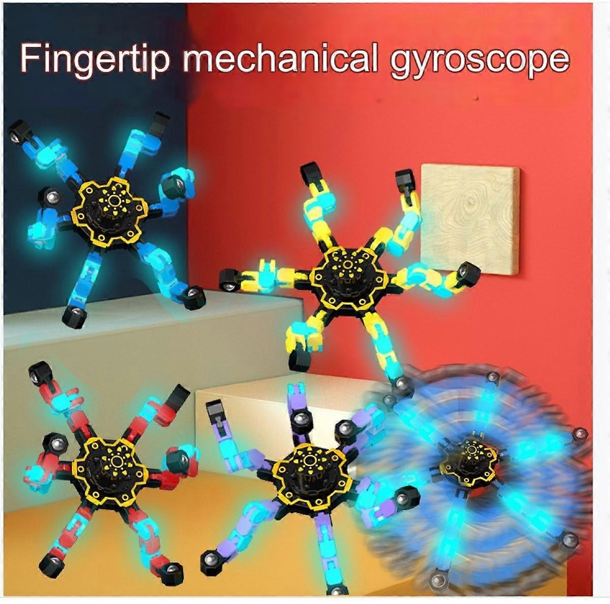 Fun sensory fingertip spinner toy, fingertip spinner toy spinning top toy with deformation chain, mechanical spiral twister, luminous fingertip spinn