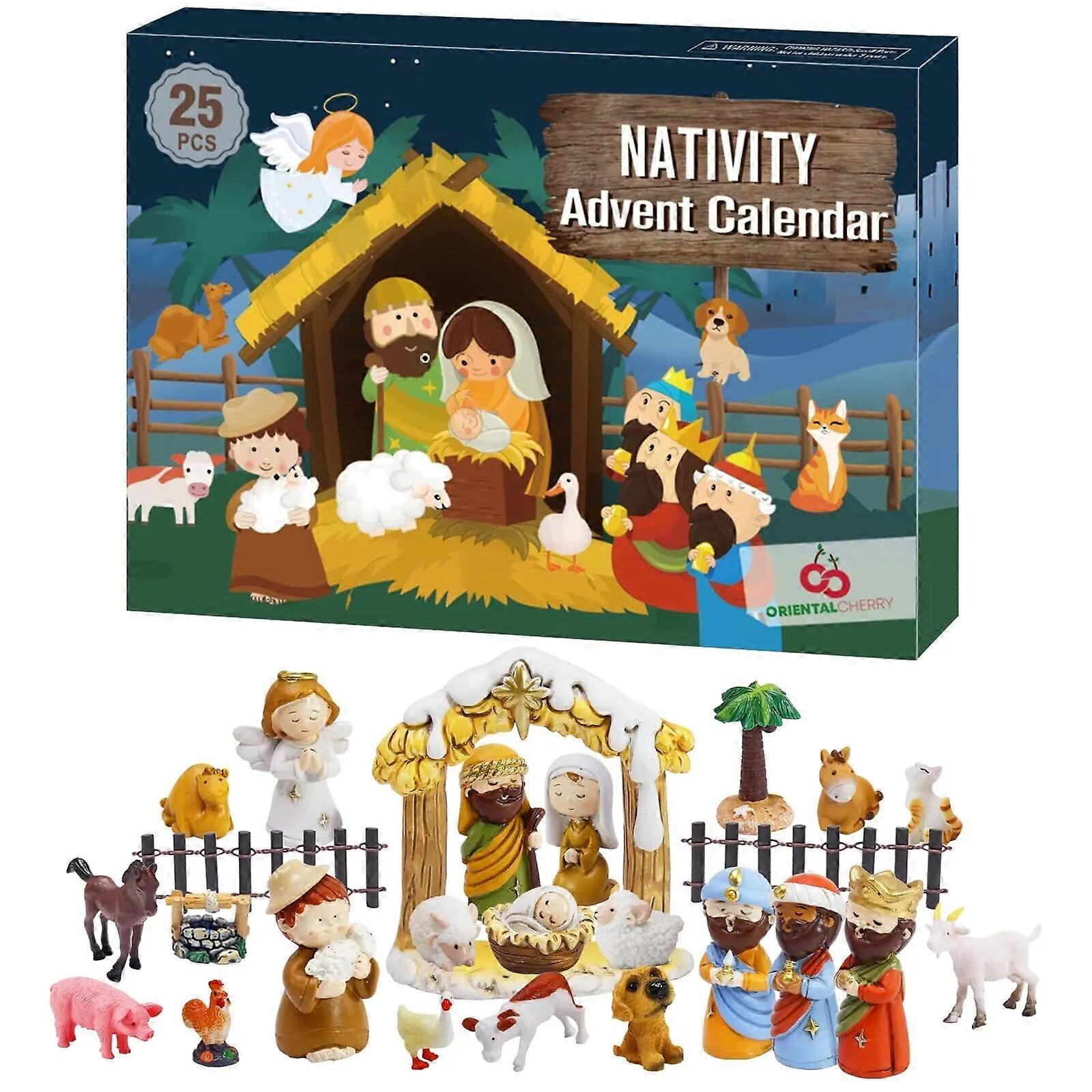 Calendarul de Advent Crăciun 2024 Set de numărătoare inversă pentru scena nașterii Domnului Jucării cutie oarbă Cadou de Crăciun de Anul Nou pentru copii Ornamente de decorare