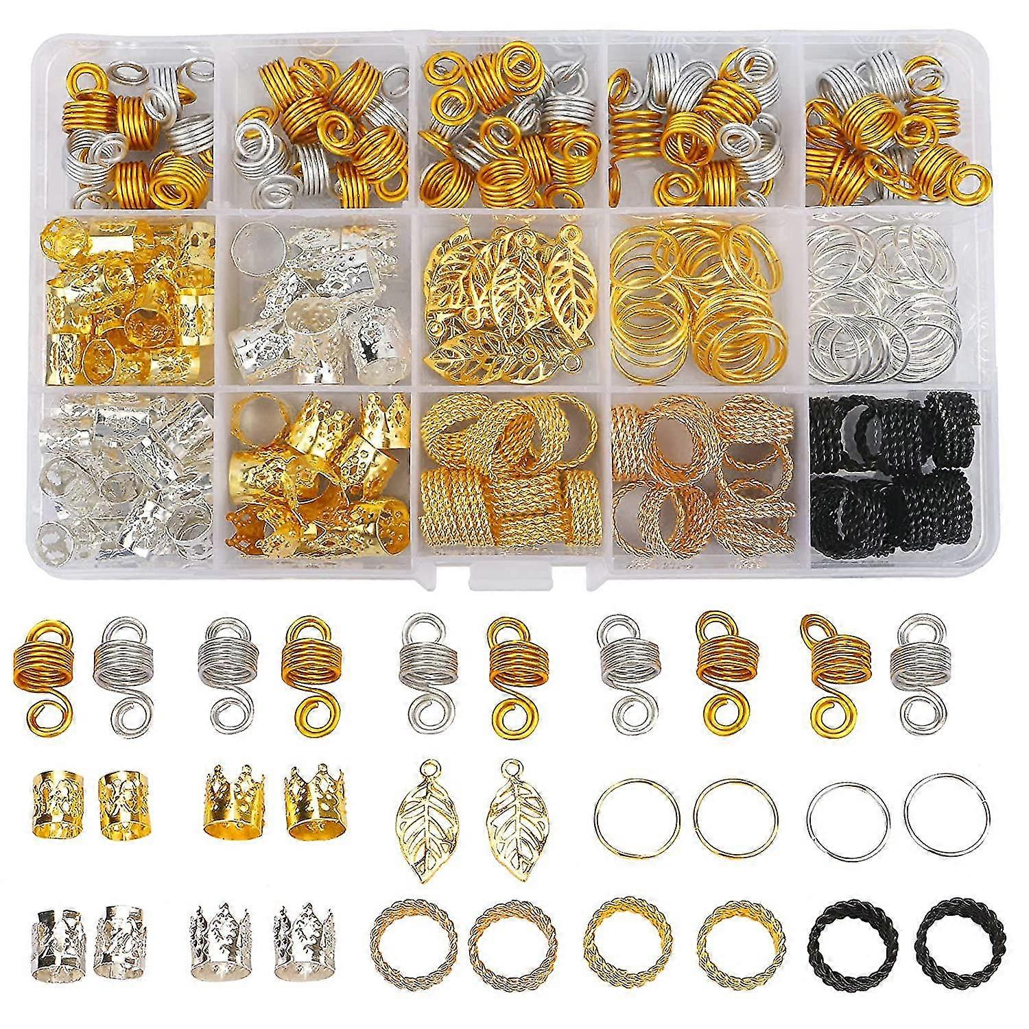 200pcs Beads For Hair Braids, Hair Jewelry For Women Braids, Metal Gold Braids Rings Cuffs Clips For Dreadlock Accessories Hair Decorations
