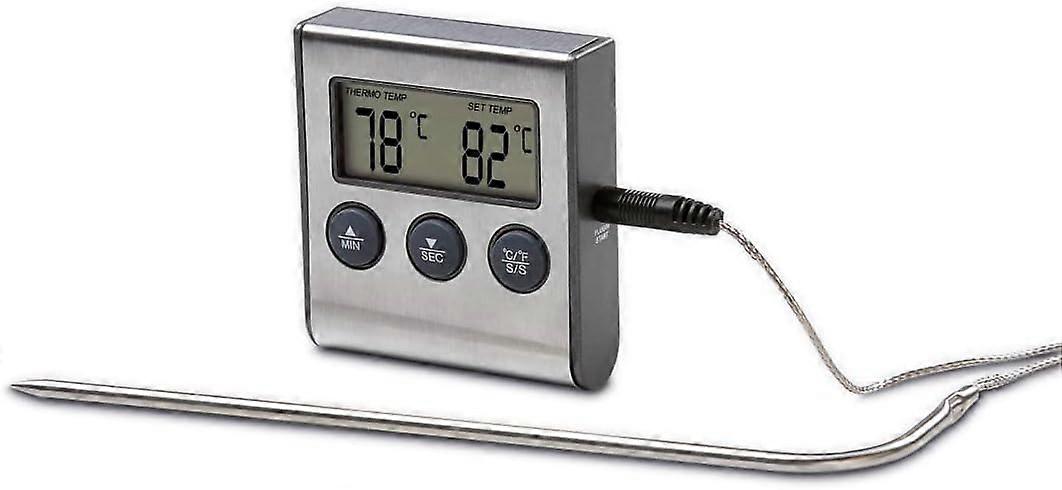 2-in-1 Digital Roasting Thermometer with Kitchen Clock, Removable Temperature Sensor, Grill Thermometer, Oven Thermometer
