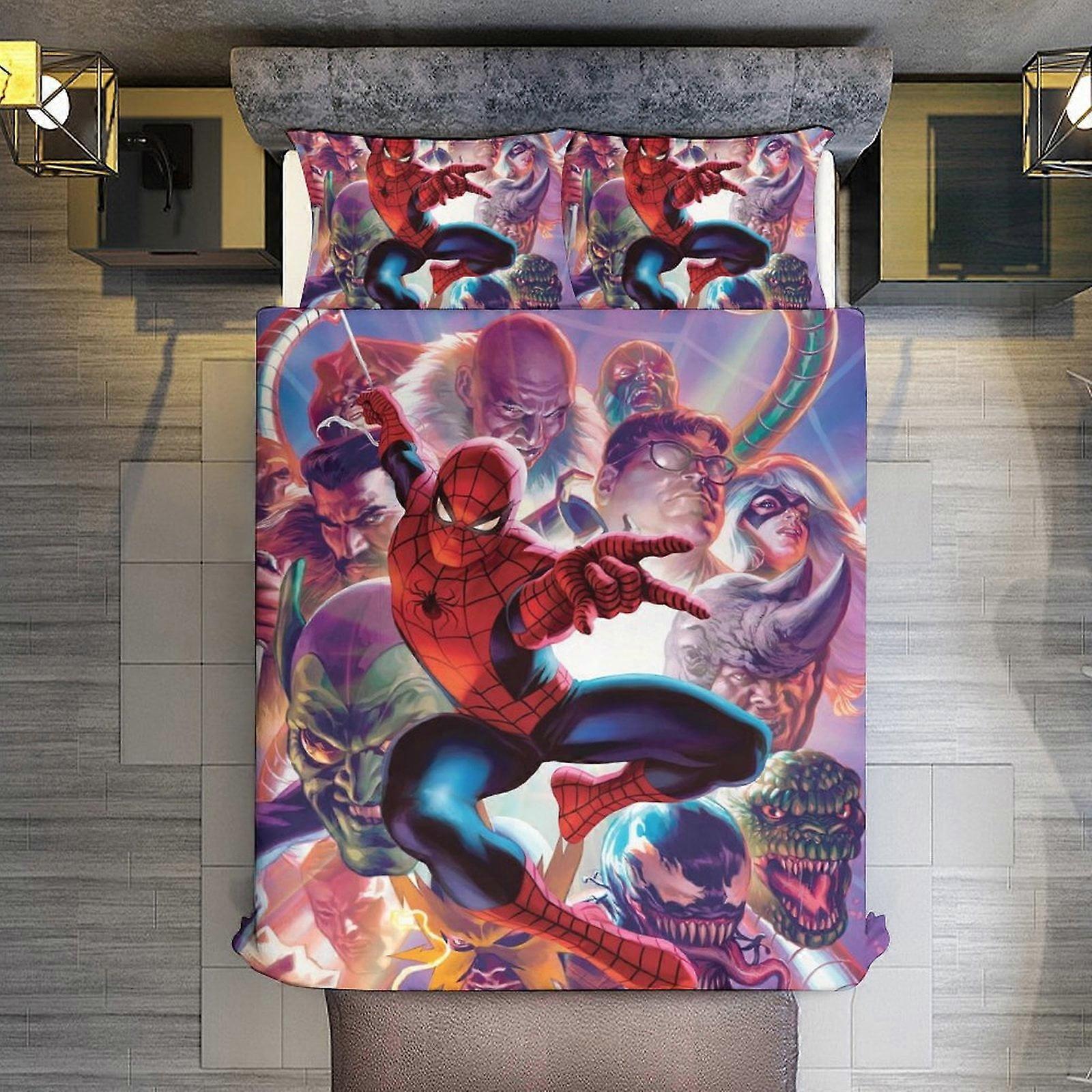 v398  Bed Sheets Bedding The Amazing Spider-Man 3 Piece Sets Full/Queen Size - Reversible Microfiber Quilts with 2 Shams Soft Lightweight Bedspread Co