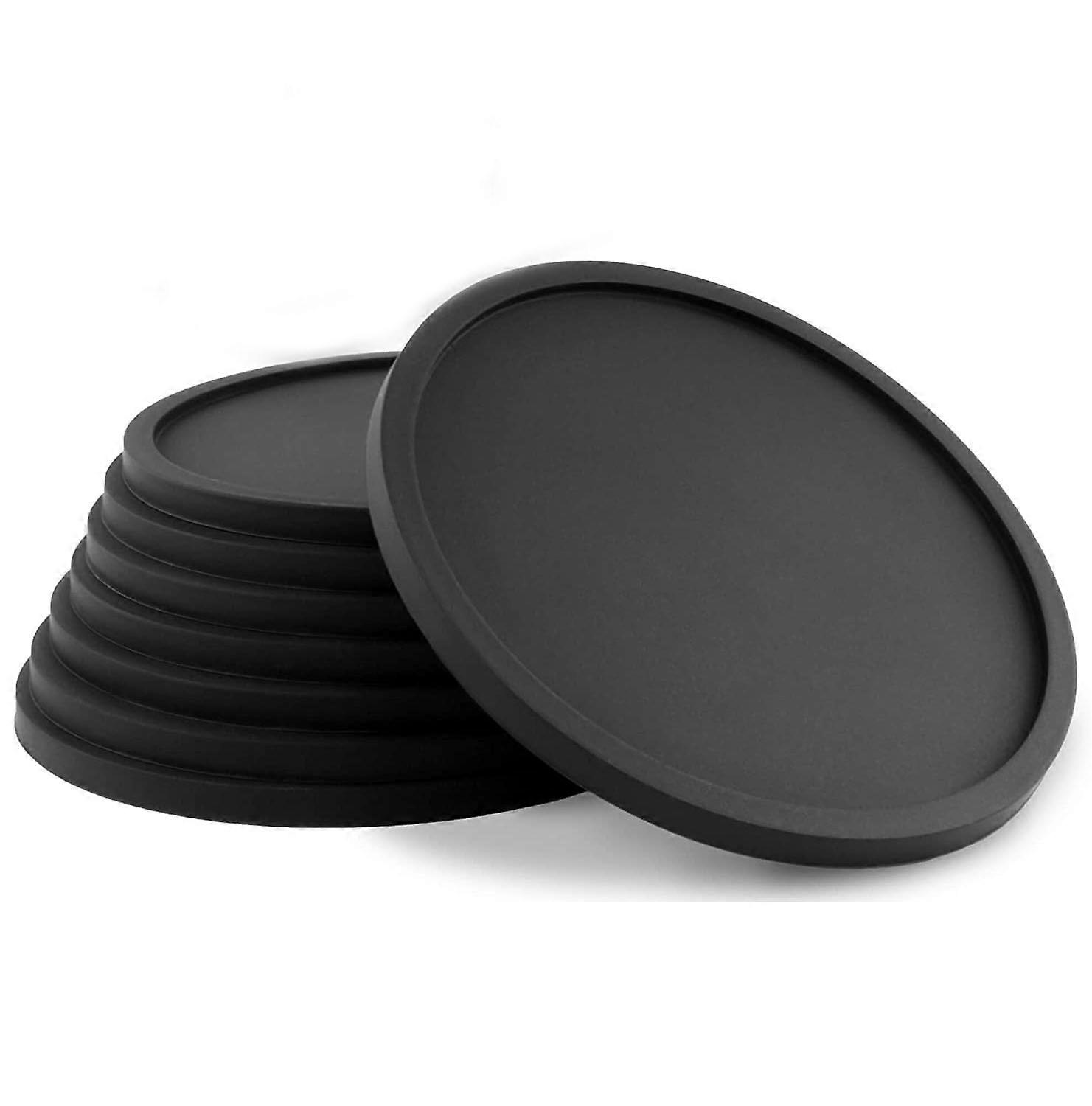 Pearl Rare 8  Premium Coaster Black Round Silicone
