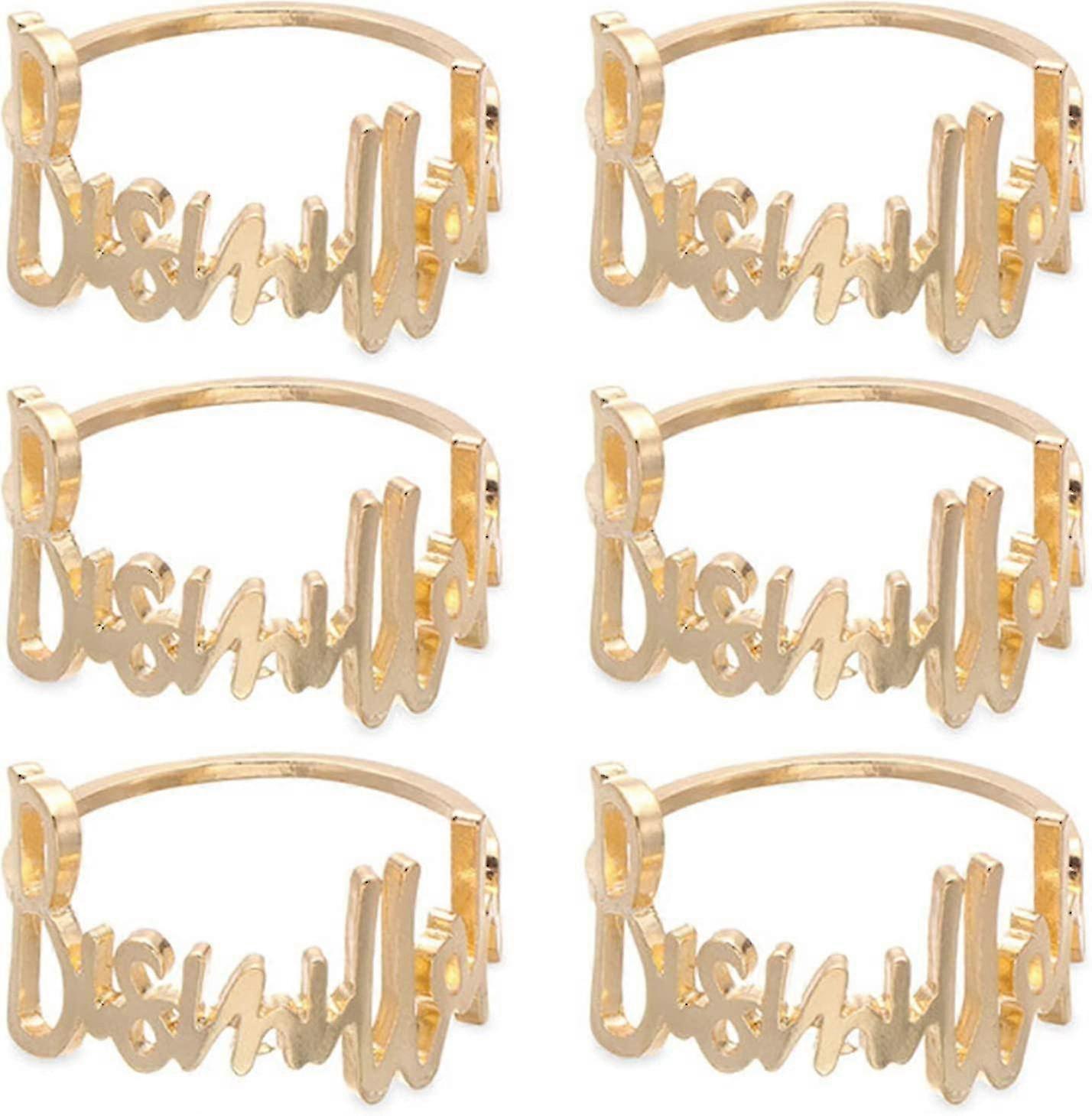 خواتم منديل ، 6 قطع Bismillah رسالة معدنية منديل الدائري مجموعة الأبجدية منديل أبازيم حامل الجدول ديكور لحفل زفاف