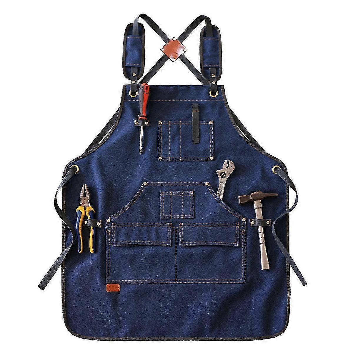 Woodworking Apron, Heavy Duty Canvas Working Tool Apron with Pockets, Adjustable Strap Aprons for Women, Men