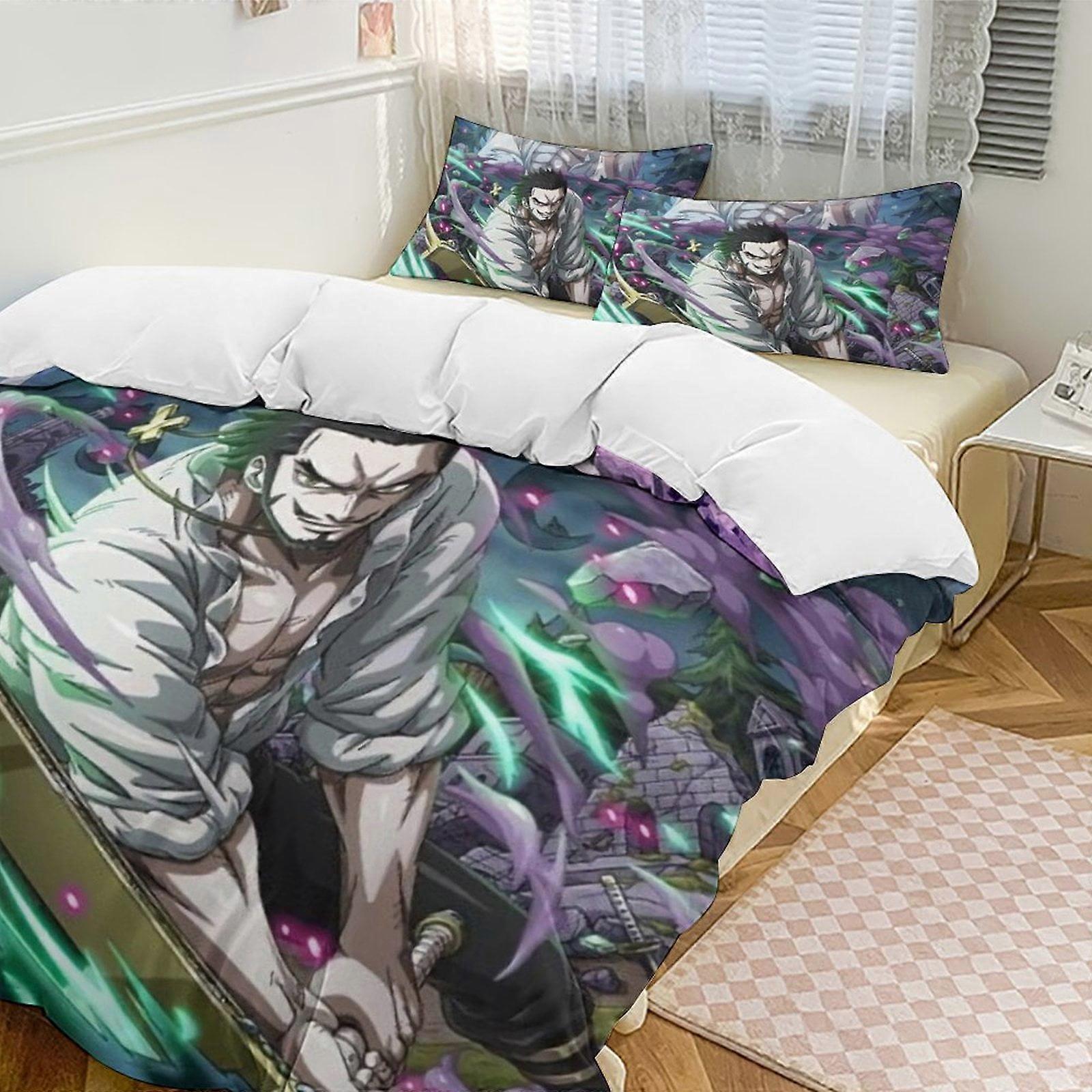 Bh212 Dracule Mihawk כיסוי שמיכת מיטה אנימה מצחיקה אנימציה סטים מצעים קלים 3 חלקים, 1 כיסוי שמיכה ו 2 ציפיות ka212
