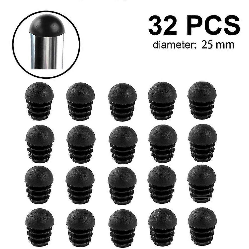 Wuhing-SJ-Black 25Mm 32 Pieces Pipe Plugs, Round End Cap, Pipe, Lamellar Plugs With Spherical Head, Pipe Cover Made Of Plastic, Round Pipe Plugs, Pipe