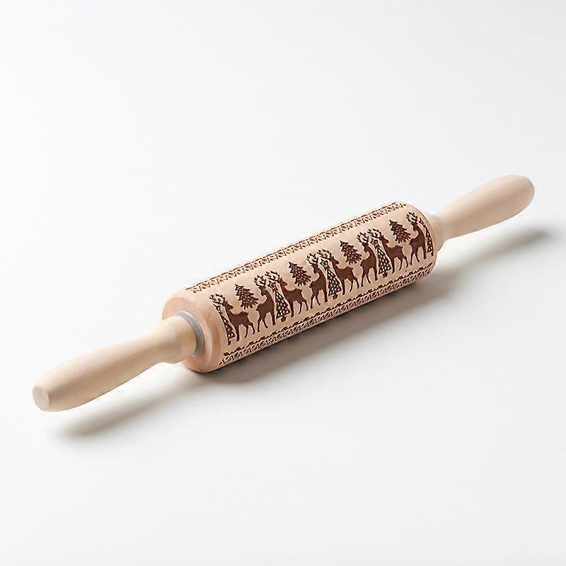 Christmas Rolling Pins Embossed Wooden Rolling Pin For Baking To Cookies