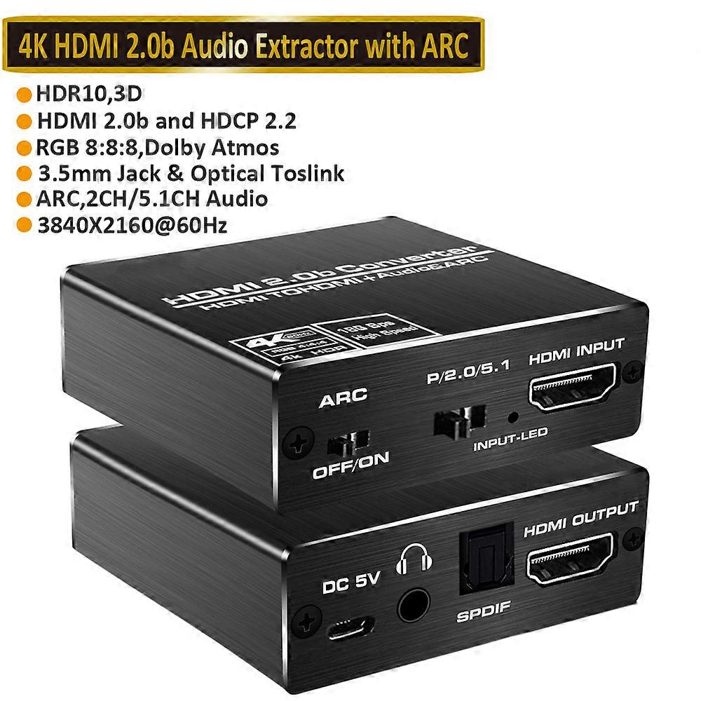 4K HDMI Switch Audio Extractor With ARC & Optical Toslink HDMI 2.0 Switch 4K 60Hz HDMI Switcher Remote For Apple TV PS4