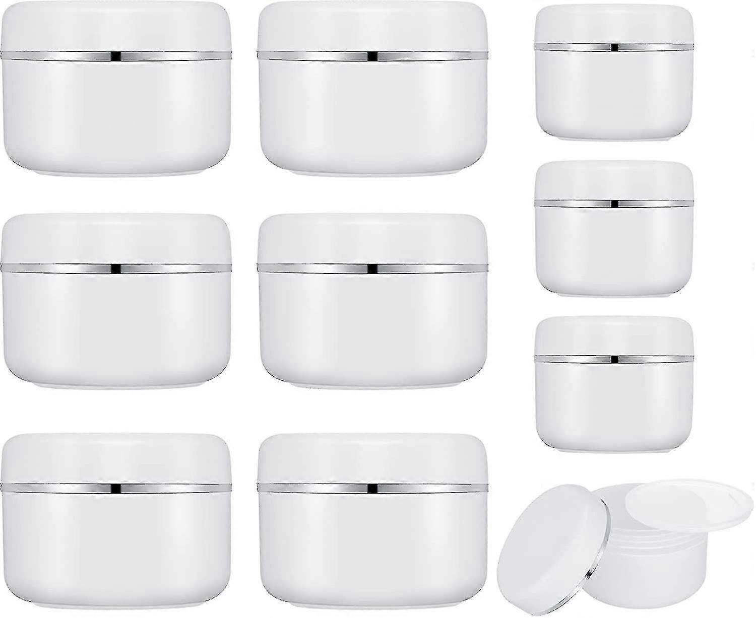 10 Pcs Jars Containers, Incg 6 Pcs 100ml Able Travel Pot, 4 Pcs 50g Pots With Silver Lids For Toiletrie