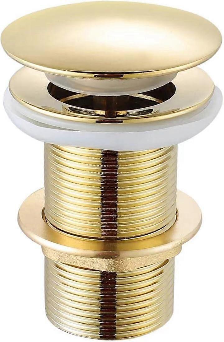 Sink drain with overflow hole, split spring plug, brass, chrome gold