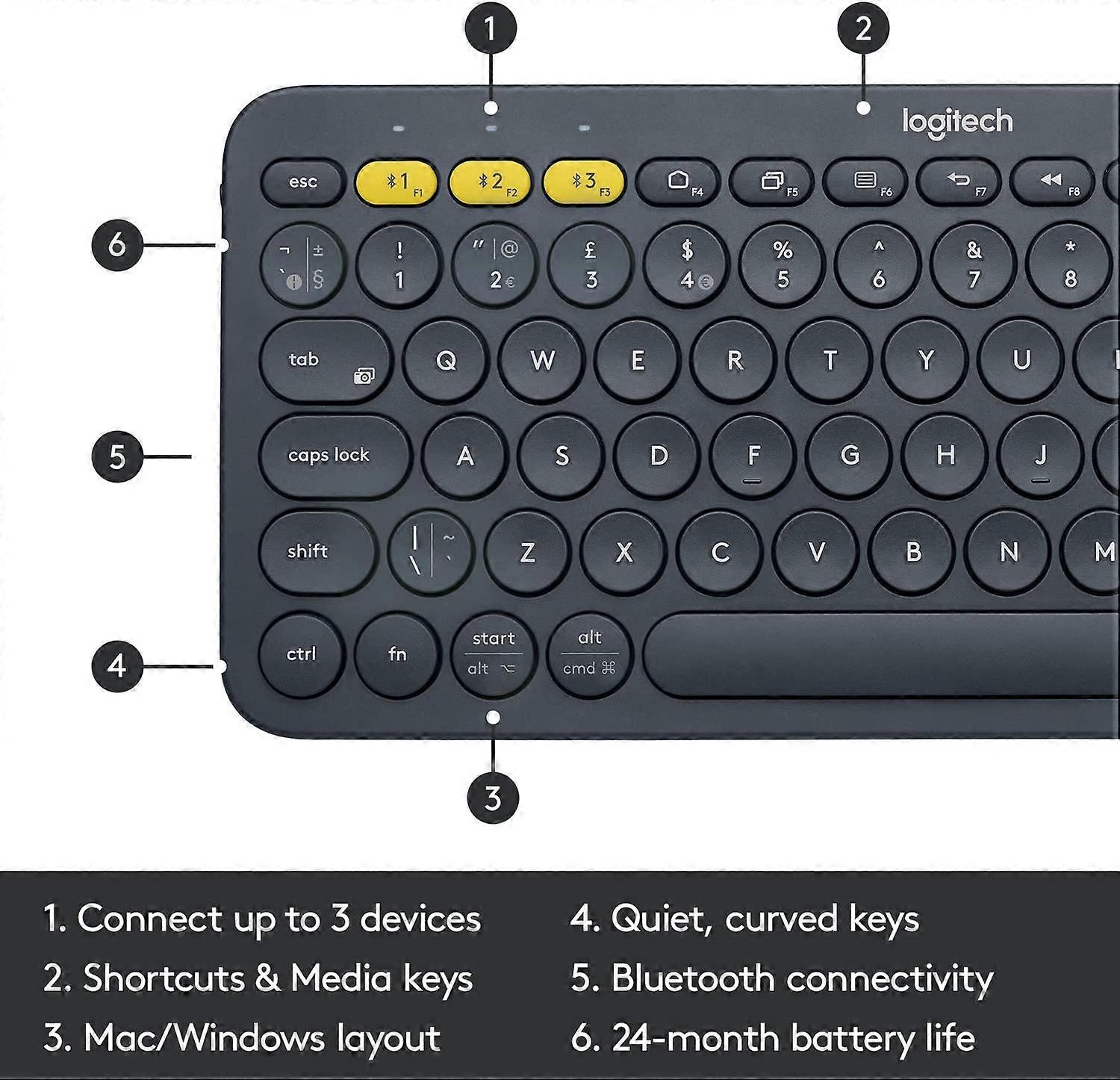 K380 Multi-Device Bluetooth Keyboard Windows, Mac, Chrome Os, Android, Ipad, Iphone, Apple Tv Compatible With Flow Cross-Computer Control And Easy-S
