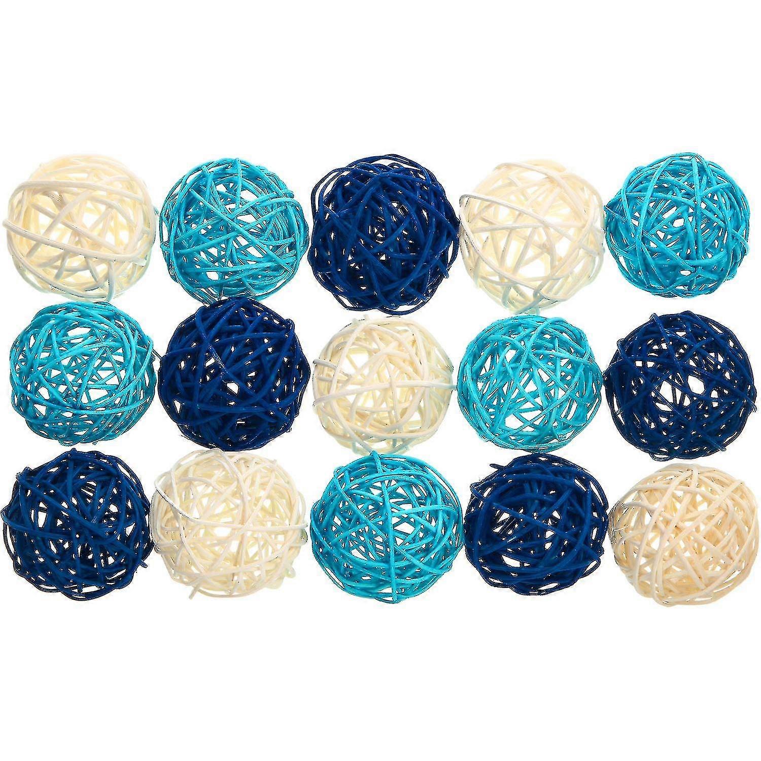 10 Pcs Wicker Rattan Balls Decorative Orbs Vase Fillers For Craft, Party 5cm Blue
