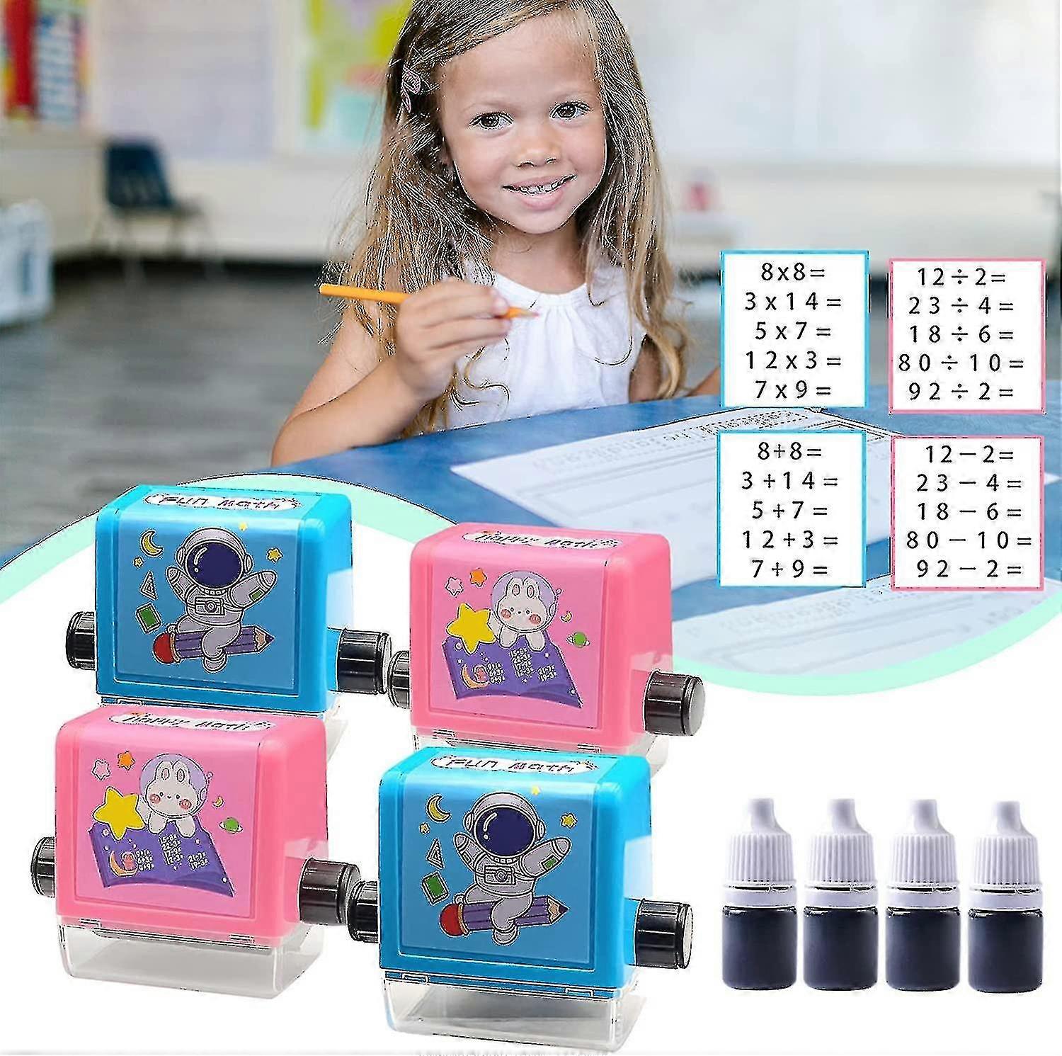 4pcs Math Roller Stamps,reusable Roller Digital Teaching Stamp For Addition, Subtraction, Multiplication, Division