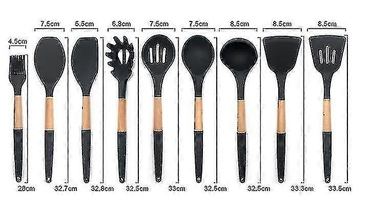 Silicone Kitchenware 9 Piece Set - Non-slip Handle Cooking Tools