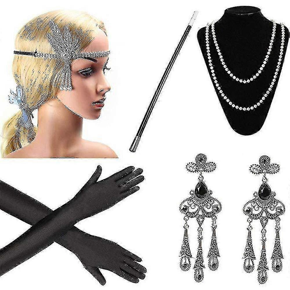 1920s Příslušenství Set Flapper, náušnice, náhrdelník, gs
