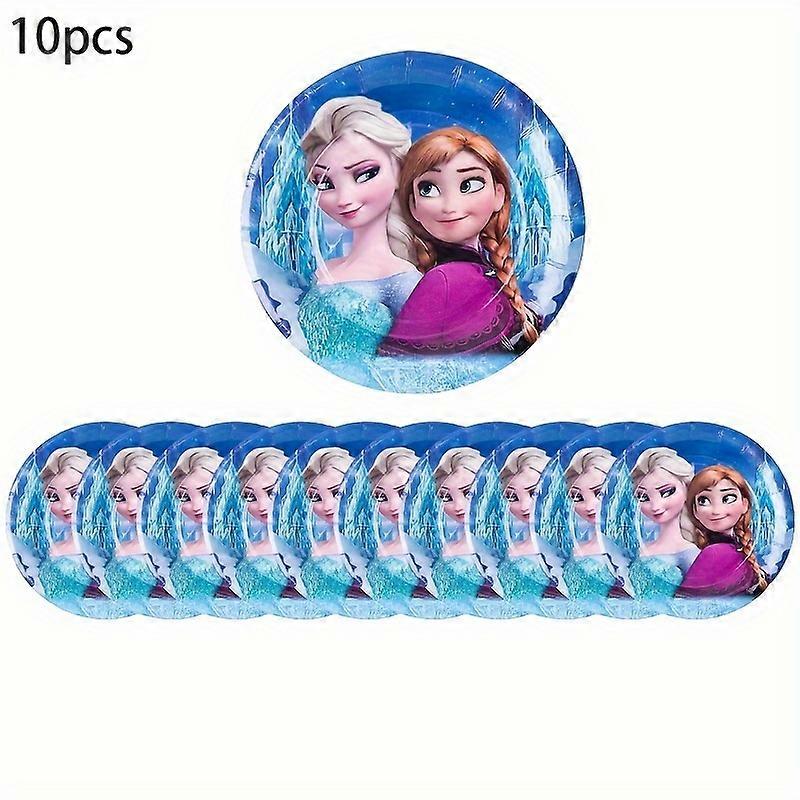 10pcs, Disney Birthday Party Paper Plates, Princess Elsa Frozen Cartoon Theme Plate, Birthday Decor, Birthday Supplies, Party Decor, Party Supplies, H